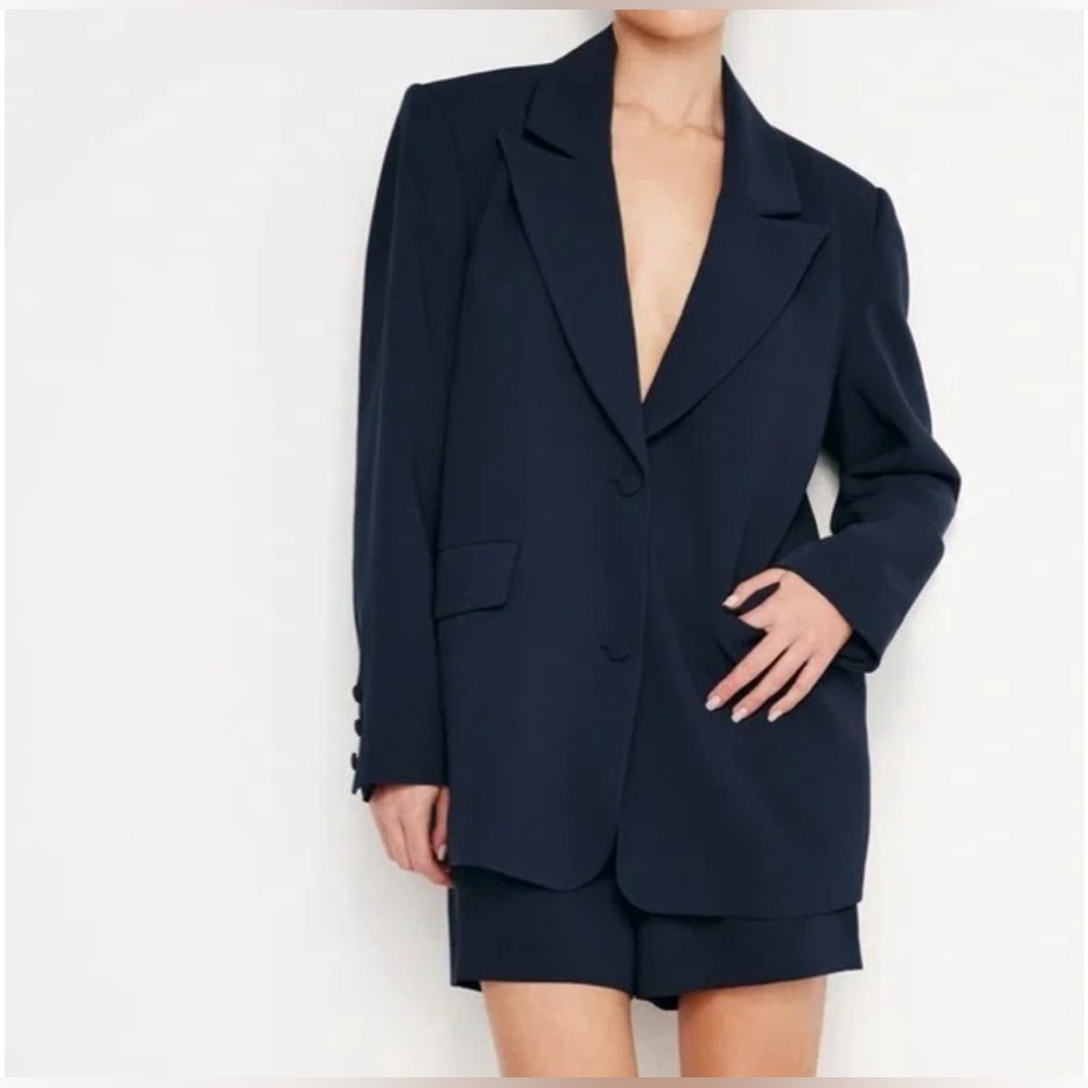 Good American Navy Luxe Suiting Boyfriend Blazer NWT Size S/M